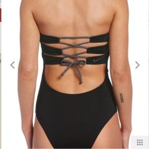 Nike women's Solid Lace-up Bandeau | One Piece Swimsuit | Small